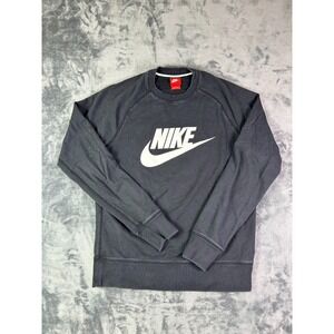 Y2K Nike Crewneck Sweatshirt Black Spellout Logo Pullover Men's Medium Fleece